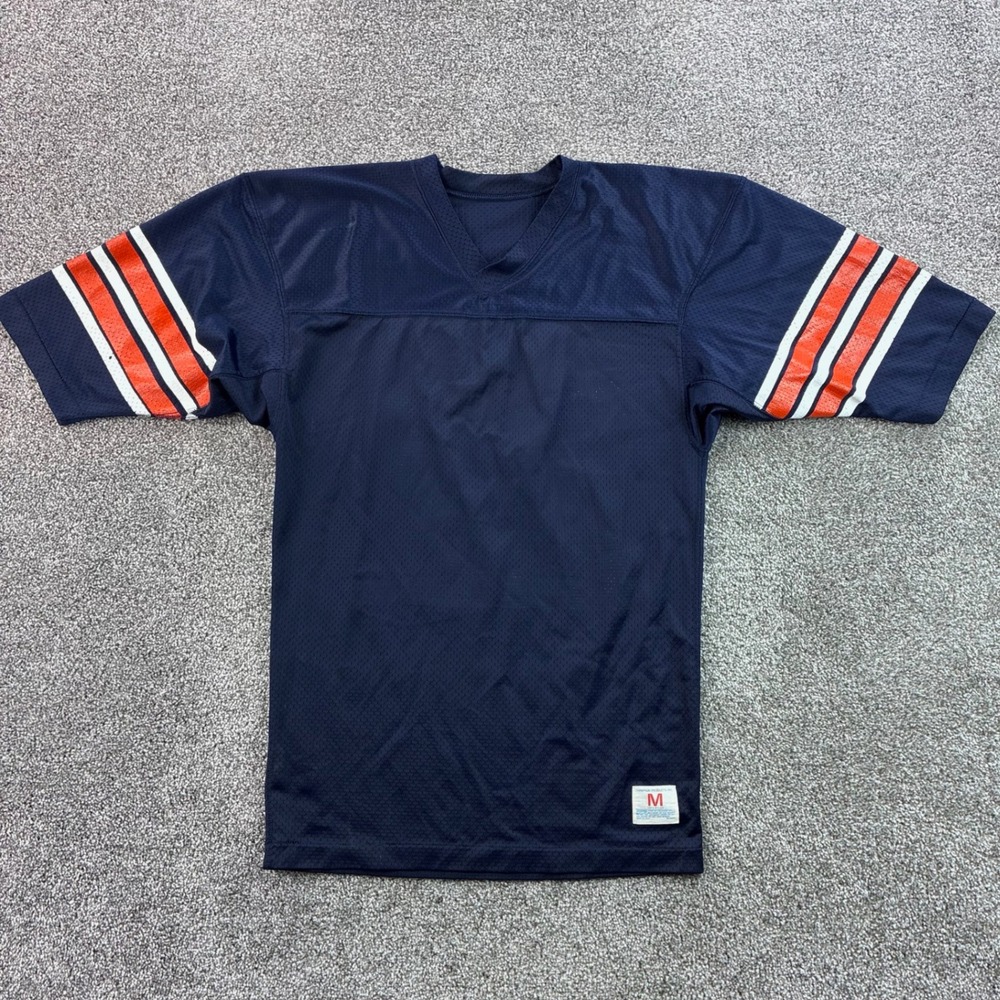Vintage 70s Champion Football Jersey Mens M Blue Nylon Mesh Stripe Sleeve 22 USA